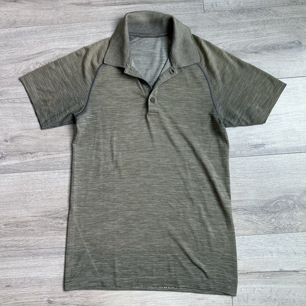 Lululemon Metal Vent Tech Polo Shirt Mens S Ocean Mist Grey Sage sweat wicking